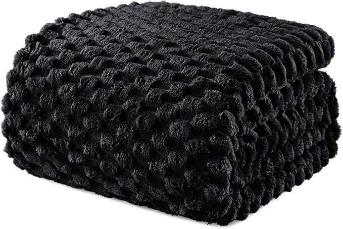 Exclusivo Mezcla Fleece Twin Blanket for Bed, Extra Large Fuzzy Black Bed Blankets, Soft Cozy Plush Sofa Throws for All Seasons, 90x66 Inches