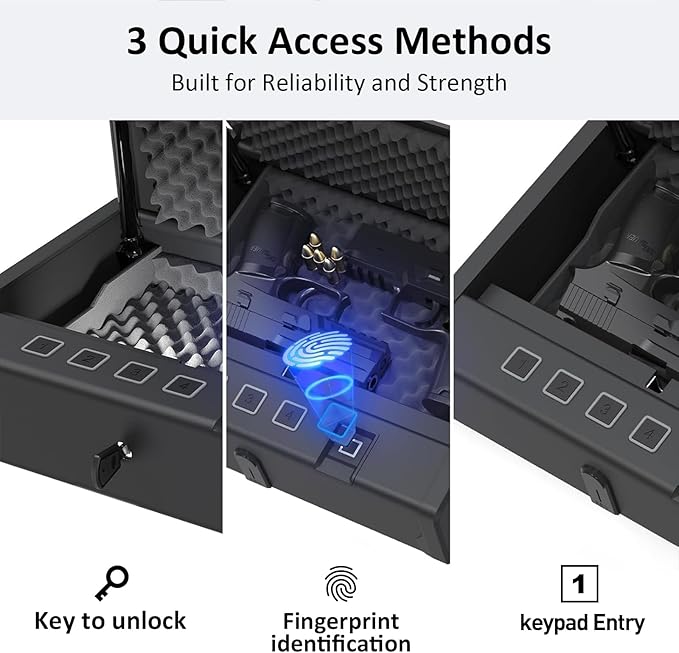 HARDROCK Gun Safe for Pistols, Biometric Wall Mounted Handgun Safe Box for Desk, Bedside,Truck，Drop Down Quick Access Security Safe with Fingerprint Keypad Lock for Home nightstand