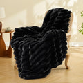BEDELITE Faux Fur Throw Blanket for Couch, Soft and Cozy Luxurious 3D Striped Fluffy Blanket, 770GSM Thick Warm Plush Fuzzy Faux Rabbit Fur Blanket for Women Gift (Black, 60"x 80")
