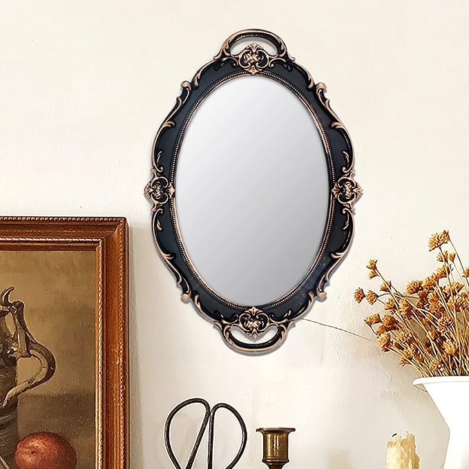 Vintage Mirror Small Wall Mirror Hanging Mirror 14.5 x 10 inchs Oval Brown