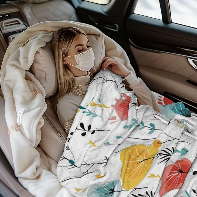 yuboo Spring Floral Throw Blanket for Couch Sofa Bed - Soft Flannel Fleece Blanket with Colorful Wildflowers, Cute Aesthetic Botanical Decor, Warm Cozy Gifts for Women Mom Girls, 50x60 Inch