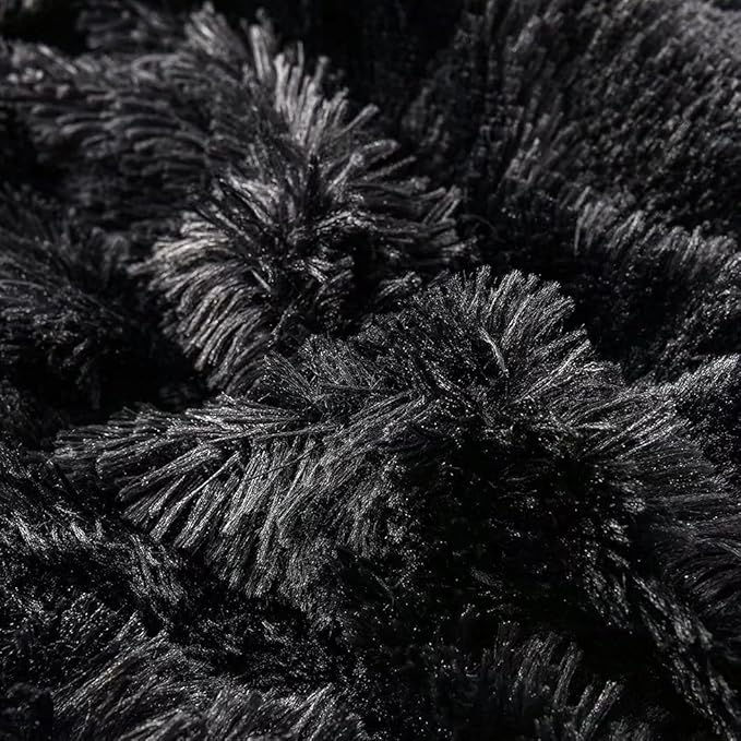 YUSOKI Black King Faux Fur Winter Blanket,2 Layers,90"x104",Without Pillows Big Soft Plush Fuzzy Large Warm Fluffy Blanket for Bed