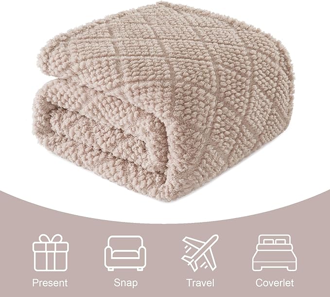 Whale Flotilla Fuzzy Fleece Twin Size Blanket for Bed, Soft Fluffy Jacquard Waffle Blankets for All Season, Lightweight and Warm, 60x80 Inch, Camel