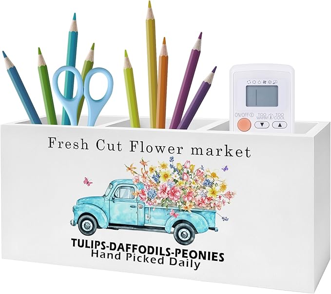 Rustic Farmhouse Floral Truck Pen Pencil Holder, Farmhouse Office Decor, Fresh Cut Flower Market Pencil Pen Holder Organizer for Flower Shop Home Office Desk Accessories