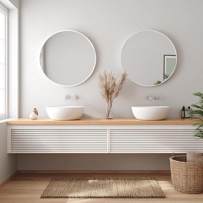 White Round Mirror 24 inch, 2 Pack White Circle Mirror, Round Bathroom Mirrors Metal Frame for Bathroom, Bedroom, Living Room, Hallway.