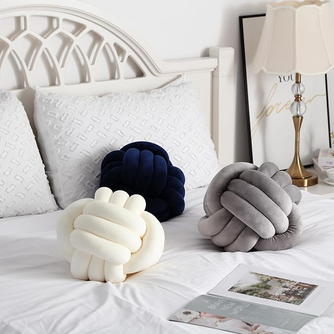 Petrella Knot Pillows Ball Round Throw Pillows Home Decor Cushion Decorative Aesthetic Throw Pillows，White 8inch
