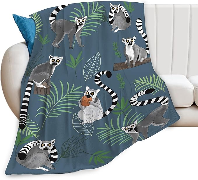 Lemur Blanket for Girls Women Boys Men Adults Kids Soft Cozy Fleece Cute Lemur Throw Blankets Gifts Warm Flannel Plush Stuff Lightweight Decorative for Couch Bed Sofa 60"X50"