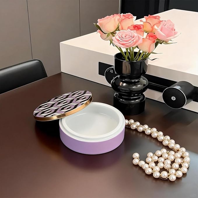 4.3 Inch small Ceramic Jewelry box with Lid - Small Jewelry Display Organizer Holder Trinket Storage box for Dressing Tables, Nightstands or Office, Great Gift for Baby Keepsake