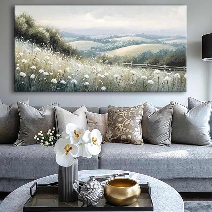 Sea of Flowers Canvas Wall Art - Modern landscape Paintings for Living Room, Bedroom Wall Decor, Framed Wall Art for Home or Office Decoration, Large wall Art 48x24in