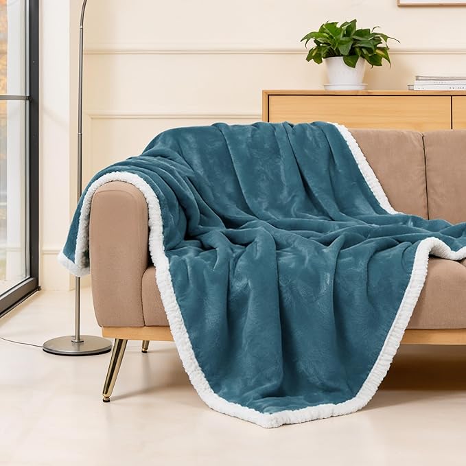 BEAUTEX Sherpa Fleece Throw Blankets, Soft Fluffy Flannel Plush Blanket and Throw, Fuzzy Cozy Cuddle Blankets for Couch Bed Sofa Adults (50" x 60", Dusty Blue)
