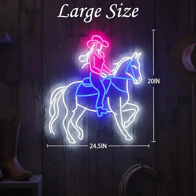 Large 24.5"x20" Cowgirl Neon Sign for Wall Decor, Dimmable LED Light with Adapter, Perfect for Bar, Bedroom, Game Room, Party, or Teen Room Decor