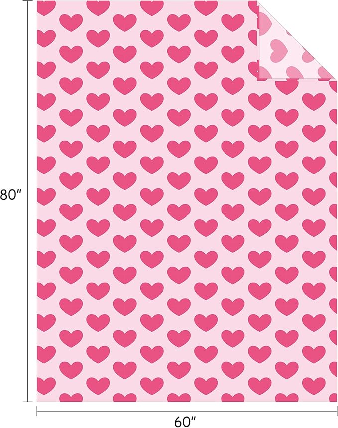 FY FIBER HOUSE Heart Flannel Throw Blanket Soft Cozy Blankets for Lover Gifts All Season Use, 60x80 Inches, Hot Pink