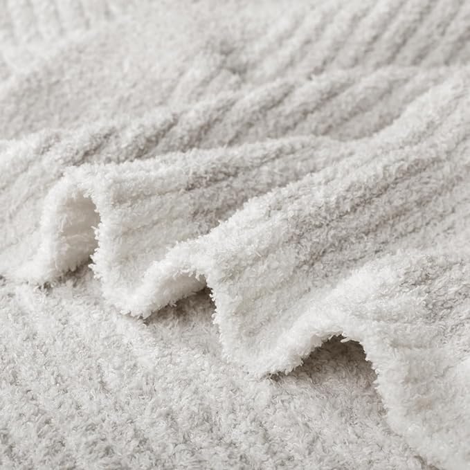 MH MYLUNE HOME Ultra Soft Ribbed Throw Blanket for Couch 60x80 Inches Luxurious Super Cozy Fluffy Microfiber Blanket Plush Warm Reversible Throw Blankets for Sofa Bed - Beige 60 x 80 Inches