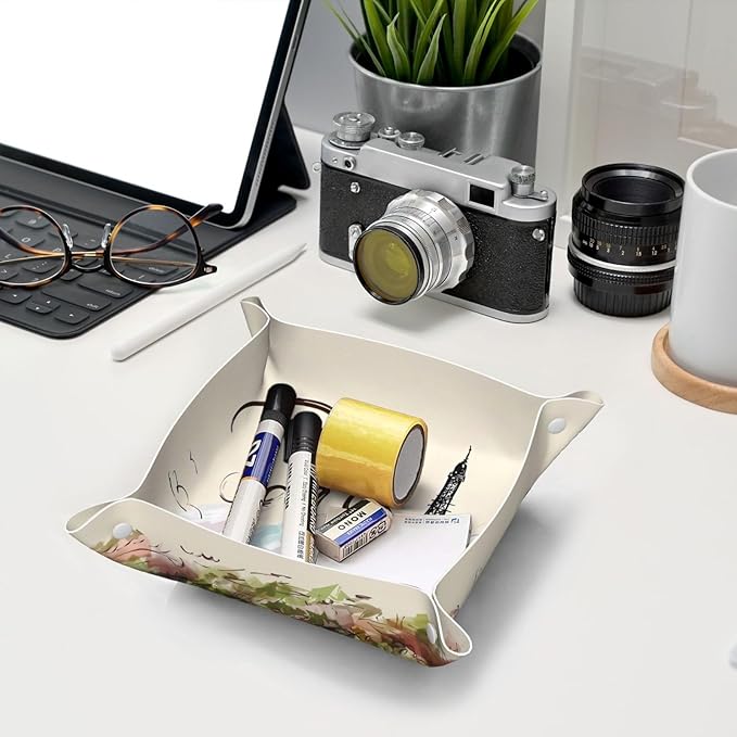 The Famous Paris Eiffel Tower Leather Vanity Tray Desktop Storage Organizer, Decorative Catchall Perfume Tray, Bathroom Valet Tray,Nightstand Caddy Holder for Keys Phone Wallet Coin Jewelry, S