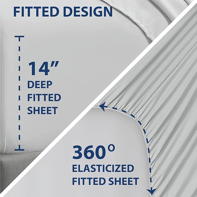 Swift Home Smart Sheets, Ultra Soft Brushed Microfiber 4-Piece Sheet Set, Fitted Bed Sheet with Side Storage Pockets – Silver, Full