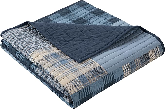 Woolrich Reversible 100% Cotton Throw Cabin Lifestyle Plaid Design - All Season, Breathable, Lightweight, Luxe Double Sided Quilting for Bed, Couch, and Sofa Winter Hills, Tan 50"x70"