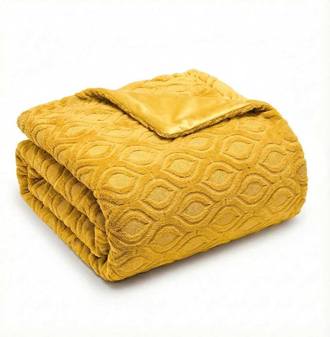 Horaldaily Solid Blanket Throw, Yellow Accent Farmhouse Neutral Square Euro Soft Fuzzy Plush Faux Fur Cozy Blankets for Couch Sofa Bed Lounging, Ideal Gifts for Kids Adults Wife Self, 50x60
