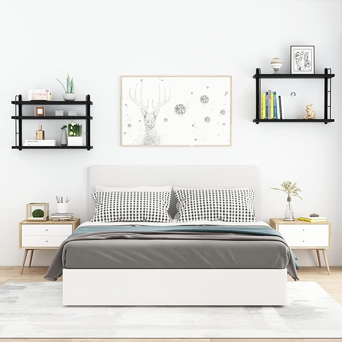 Wall Shelves, Wall Mounted Bookshelves, DIY Floating Shelves for Wall, Wood Hanging Book Shelves for Room, Bedroom, Living Room, Easy Installation (Black, 50W x 17H)
