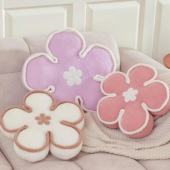 Kcvvcr Flower Pillow（Light Purple, 13.7 Inch）