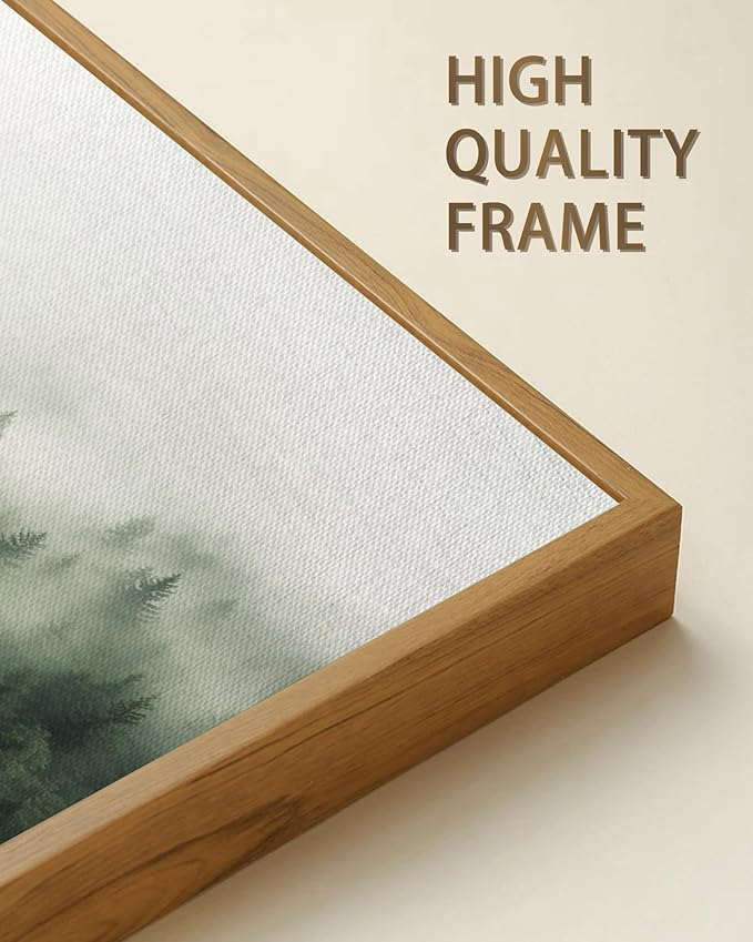 SHENIFY Green Fog Pine Tree Forest Vintage Framed Wall Art Modern Landscape Scenery Farmhouse Artwork Prints Decor for Hallway Bedroom Living Room Dining Room - 20x40in Natural Framed