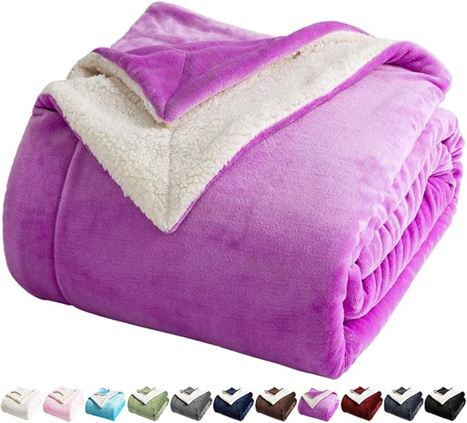 LBRO2M Sherpa Fleece Bed Blanket King Size Super Soft Fuzzy Plush Warm Cozy Fluffy Microfiber Couch Throw Velvet Double Reversible Luxurious Blankets,Purple