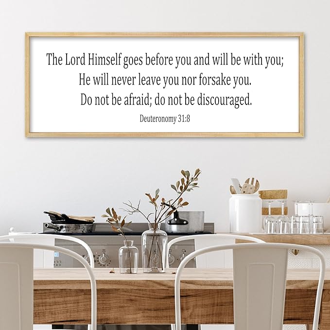 Christian Wall Decor The Lord Himself Will Go Before You He Will Be With You Deuteronomy 3:18 Sign 32"×12" Bible Verse Scripture Sign Large Rustic Wall Hanging Art (Wood)