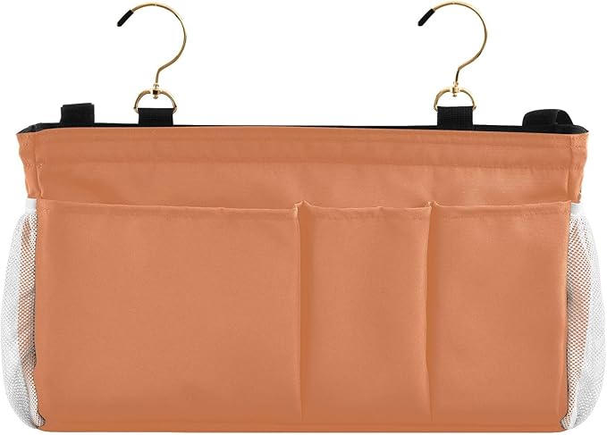 Orange Bedside Caddy Storage Bag Bedside Organizer for Bed Rails College Dorm Room Hanging Bag Bedside Shelf 6 Pockets with Hooks for Glasses Book Tablet Holder