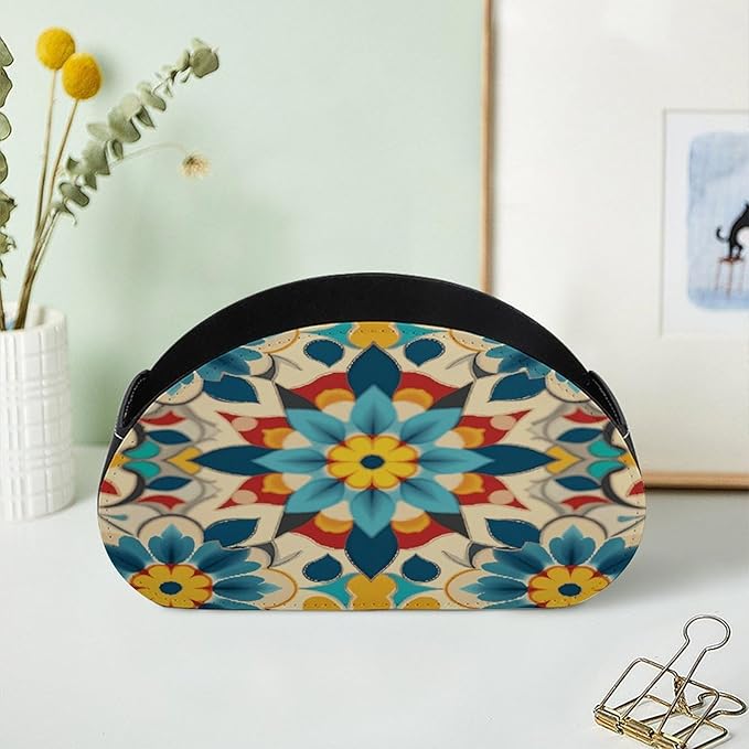 Colorful Arabic Editable File Yellow Remote Control Holder Organizer Box with 5 Compartment PU Leather Bedside Storage Caddy Remote Organizer for Controller Media Player Pen/Pencil Storage