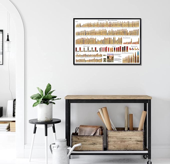 American Bullets Wall Art Bullet Chart Poster Canvas Art Prints for Home Room Decor 16x24 Inch Unframed