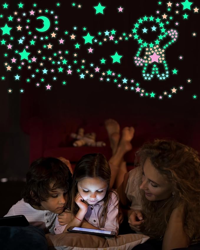 Greingways 201 Pcs Glow in The Dark Stars Stickers for Ceiling Bedroom, Stocking Stuffers for Kids Ages 3-5, 4-8, 8-12, Boys Girls Room Decor Wall Stickers Stocking Stuffers for Toddler-Multi