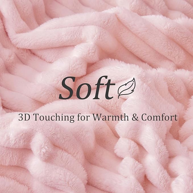 BEDELITE Blankets Queen Size for Bed, 300GSM Soft & Warm Fleece Blanket, Decorative and Giftable Striped Pink Blankets for Women, Men, 90"x90"