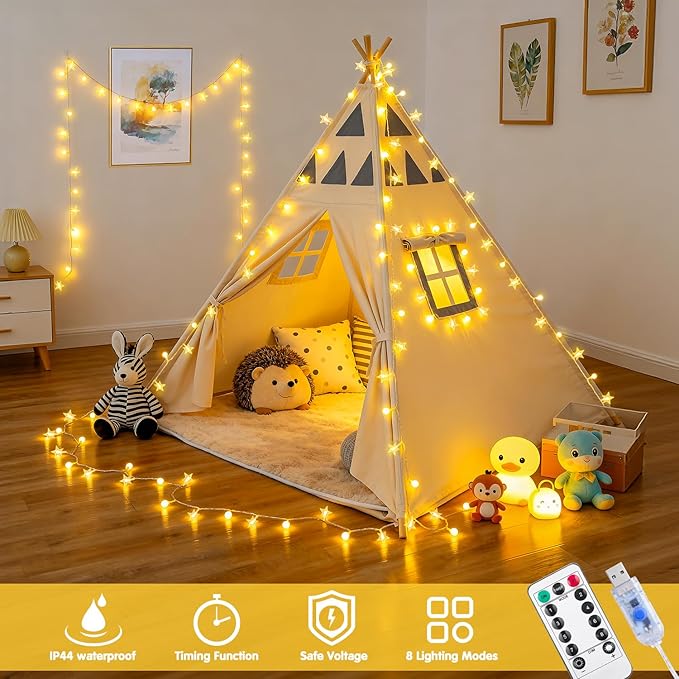 JMEXSUSS 100 LED Globe Star String Lights, 33 FT Globe String Lights Indoor USB Plug in, Warm White Star Fairy Lights for Bedroom Classroom Indoor Decor