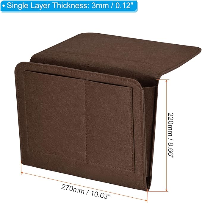 PATIKIL 11in Bedside Caddy, Bed Caddy Bedside Organizer Hanging Soft Felt 5 Pockets Bed Pockets Bedside Storage Organizer Remote Control Holder for Bedroom Phones Glasses, Brown
