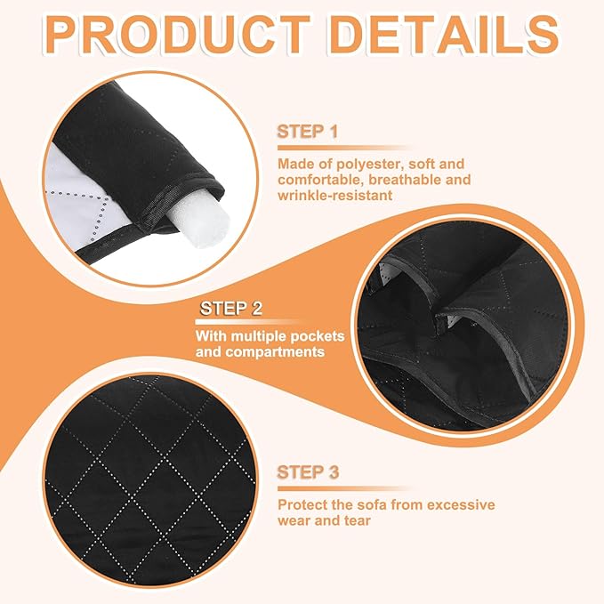 uxcell 1 Pcs Recliner Armchair Caddy, Couch Armrest Organizer with 5 Pockets for Bedside Sofa Remote Control Holders Magazine Phone Book Glasses (Black, 35"x13")