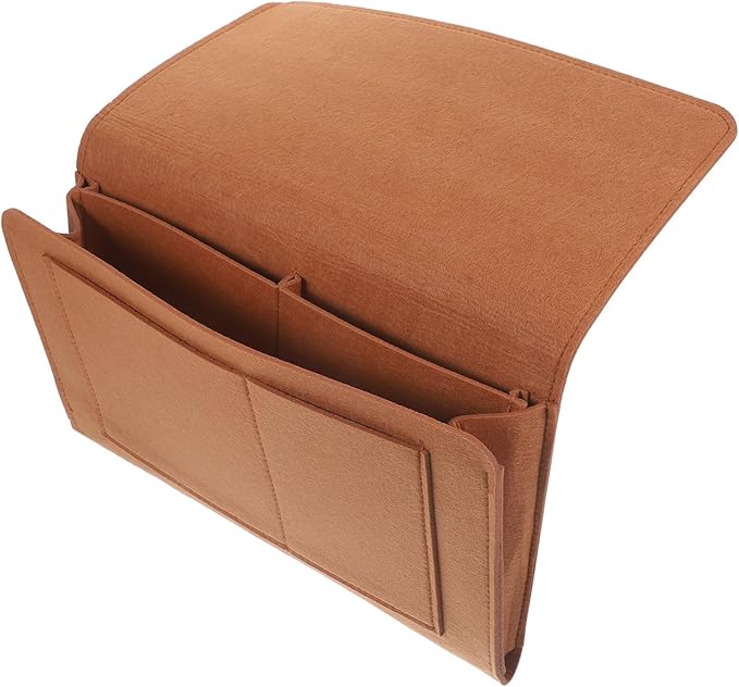 Bedside Storage Bag Portable Felt Organizer with Pockets for Phone Chargers and Books for Couch Sofa or Dorm Room Compact and Multi-functional Home Decor Brown