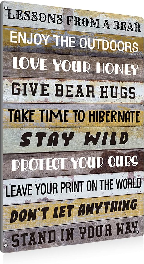 BEASTZHENG Funny Lesson from a Bear Metal Tin Sign Wall Art Decor Rustic Bear Advice Sign for Home Country Decor Gifts