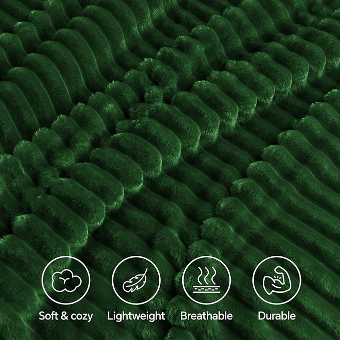 INFIIXSO Sherpa Fleece Queen Size Blanket - Super Soft & Warm Striped Fleece, Cozy Plush Fluffy Large Bed Blanket All Season Use (Dark Green, 90x90 Inches)