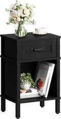 Farmhouse Nightstand with Drawer, Small Wood Side Table, Wooden Bedroom Nightstand, Wood Night Stand, Black Bedside Table with Storage, Black End Table for Living Room LET512B