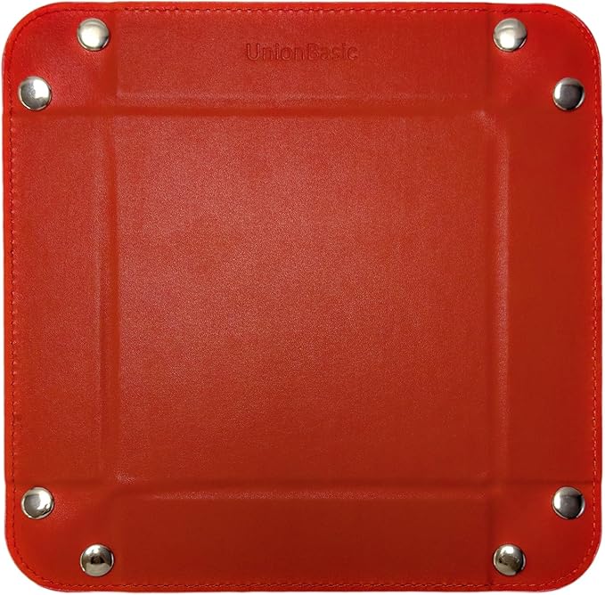 UnionBasic Small Valet Tray, Jewelry Tray for Rings Watches Earrings, Entryway Catchall Caddy for Coins Keys Change, Nightstand Bedside Valet Holder, Trays for Electronic Gadgets, Red
