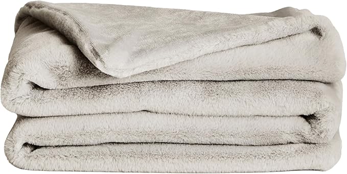 UnHide Lil’ Marsh Faux Fur Blanket - Lightweight, Soft Throw Blanket - Machine Washable - Ideal for Bed, Couch, or Reading Chair- Small (50" x 60") Greige