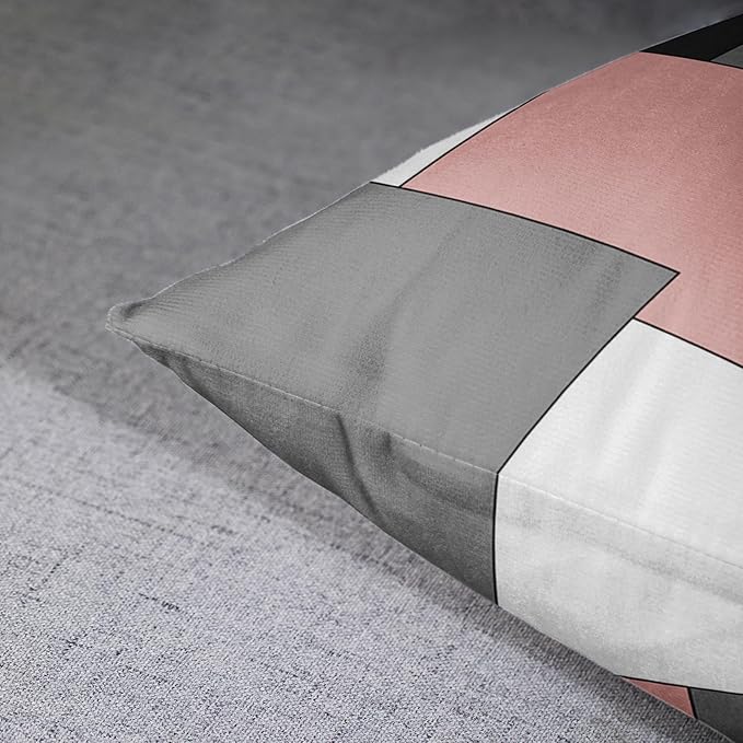 Emvency Set of 2 Pink Geometric Throw Pillow Cover Black Grey White Painting Abstract Checkered Design Decorative Pillow Case Modern Home Decor Standard Square 18x18 Inch Cushion Pillowcase