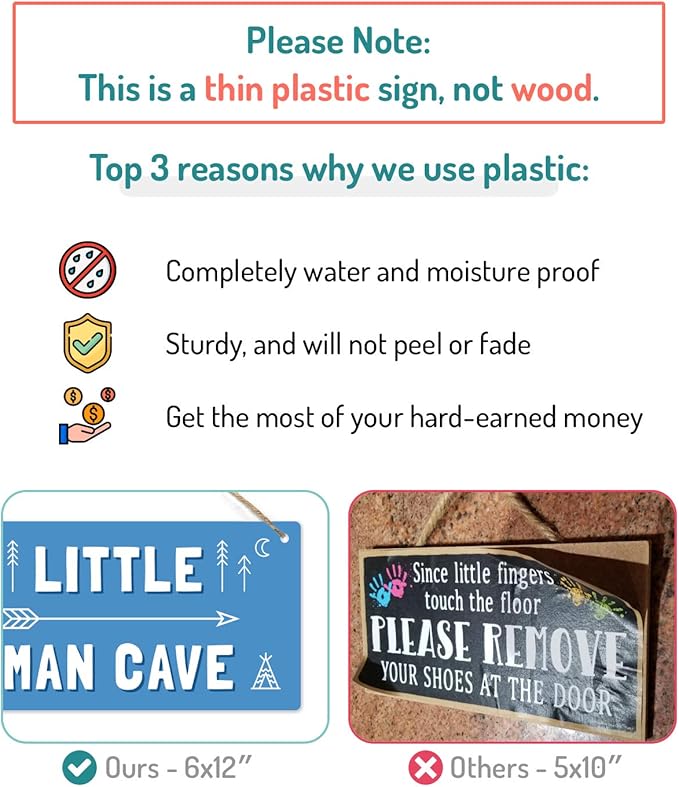 Little Man Cave Sign, 12″x6″ PVC Plastic Wall Decoration Hanging Sign, High Precision Printing, Water proof, Boys Room Door Sign, Boys Only Sign, Game Room Décor