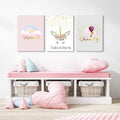 3 Pieces Unicorn Bedroom Decor for Girls Princess Room Decor Rainbow Pink Toddler Girl Room Decor Canvas Prints Motivational Colorful Hot Air Balloon Cartoon Unicorns Framed Pictures for Teen Girl Women Nursery Bathroom Decor 12"x16"(30x40cm)