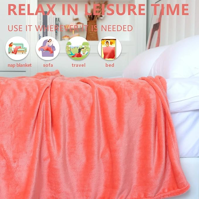NANPIPER Fleece Blankets, Super Soft Flannel Queen Size Blanket for Bed, Luxury Cozy Microfiber Plush Fuzzy Blanket,Living Coral