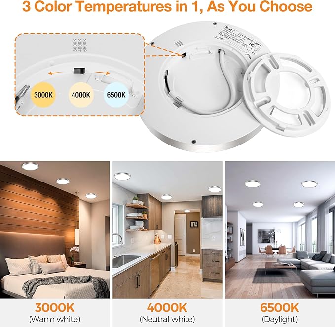 slochi LED Flush Mount Ceiling Light Fixture, 3000K-4000K-6500K & 100W Equivalent Modern Kitchen Recessed Ceiling Lamp 15W 1500Lm 7.5 Inch Closet Round Surface for Bathroom Laundry-Brushed Nickel