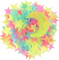 AM AMAONM Glow in The Dark Luminous Stars Fluorescent Noctilucent Plastic Wall Stickers Murals Decals for Home Art Decor Ceiling Wall Decorate Kids Babys Bedroom Room 100PCS Yellow Moon and Stars