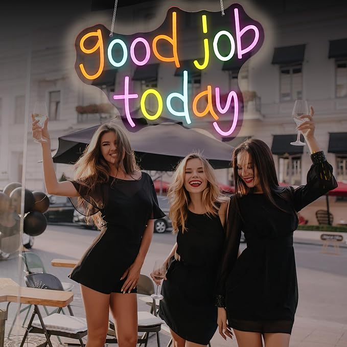 Neon Sign, HSJNJKFU Good Job Today Neon Signs for Wall Decor Led Light up Signs for Room, Library, Office, Party, Store, Business, Shop, Cafe, Home Decor Lights Sign, USB Powered