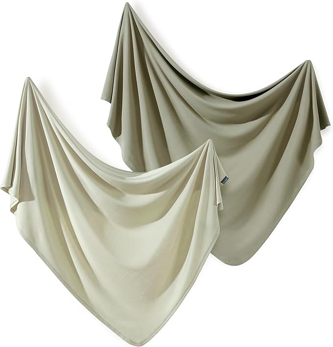 GRSSDER 2 Pack Newborn Swaddle Blanket, Ultra Soft Stretchy Jersey Knit Extra Large Size 33 x 44 Receiving Blankets for Easy Swaddling Baby Snug and Cozy