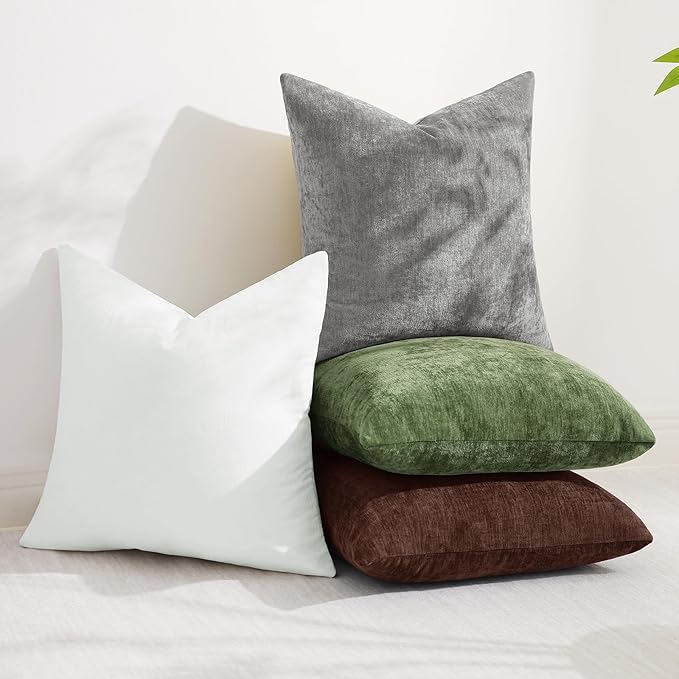 decorUhome Chenille Dark Grey Throw Pillow Covers 24x24 Inch Set of 2, Decorative Soft Couch Pillow Covers Solid Dyed Accent Velvet Farmhouse Neutral Square Pillow Cases for Sofa Bed Living Room