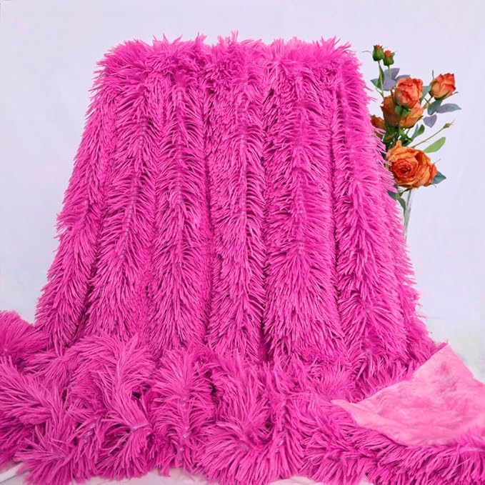 Plush Super Soft Blanket Bedding Sofa Cover Furry Fuzzy Fur Warm Throw Qulit Cozy Couch Blanket for Winter (51"x63", Rose Pink)